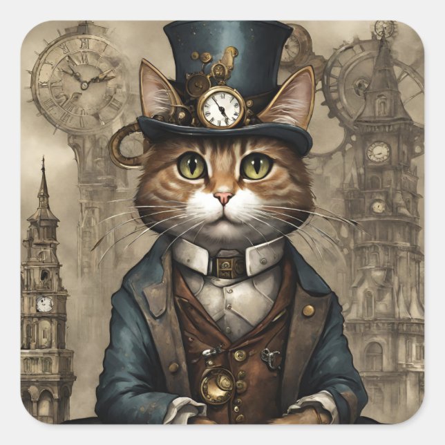 Sticker Carré Chat Steampunk (Devant)
