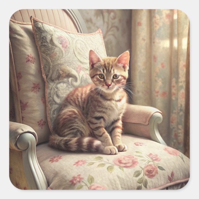Sticker Carré Chat sur une chaise (Shabby Chic) (Devant)