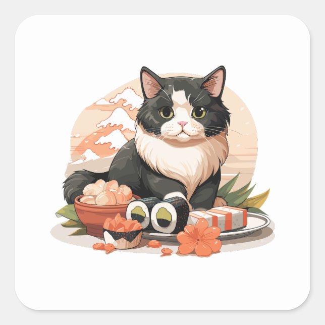 Sticker Carré Chat sushi mignon (Devant)