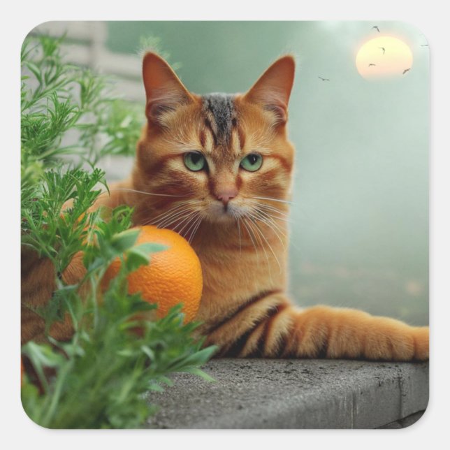 Sticker Carré Chat Tabby Orange (Devant)