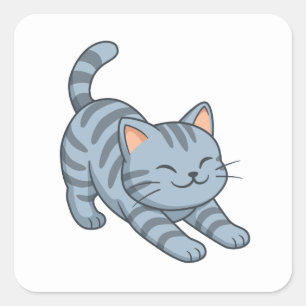 Sticker Carré Chat tigré gris qui s'étire