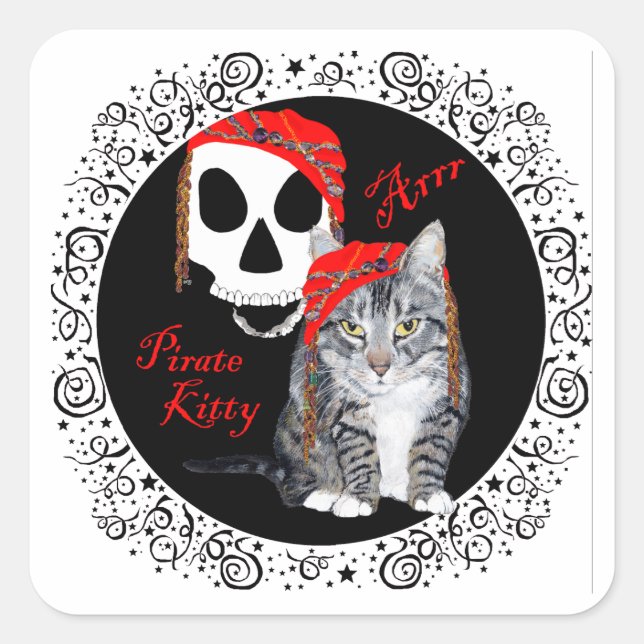 Sticker Carré Chat tigré Halloween (Devant)