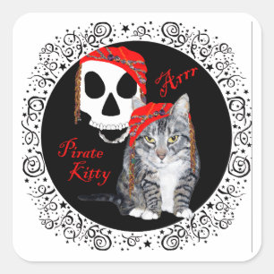 Sticker Carré Chat tigré Halloween