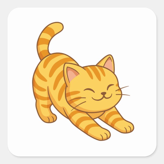 Sticker Carré Chat Tigre Orange Étiré (Devant)