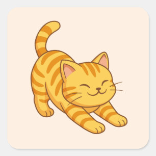 Sticker Carré Chat Tigre Orange Étiré Beige
