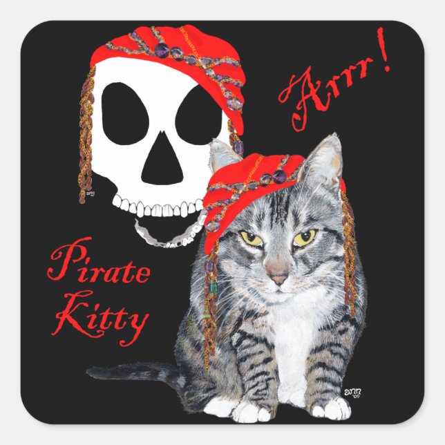Sticker Carré Chat tigré pirate Halloween (Devant)