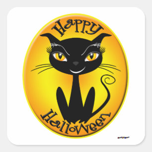 Sticker Carré Chat Whimsical Halloween Happy