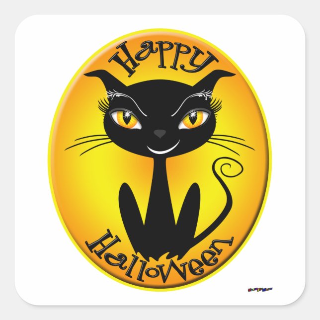 Sticker Carré Chat Whimsical Halloween Happy (Devant)