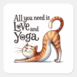 Sticker Carré Chat Yoga Pose - Tout ce dont vous avez besoin est