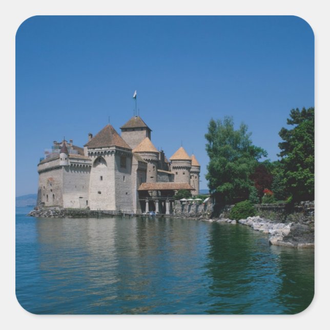 Sticker Carré Chateau Chillon, Lac Léman, Canton de Vaud, (Devant)