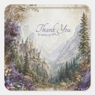 Sticker Carré Château de conte de fées Fleurs violettes Vallée d