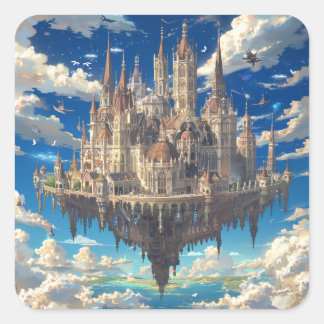 Sticker Carré Château de Fantaisie Flottant dans les Nuages | Cé