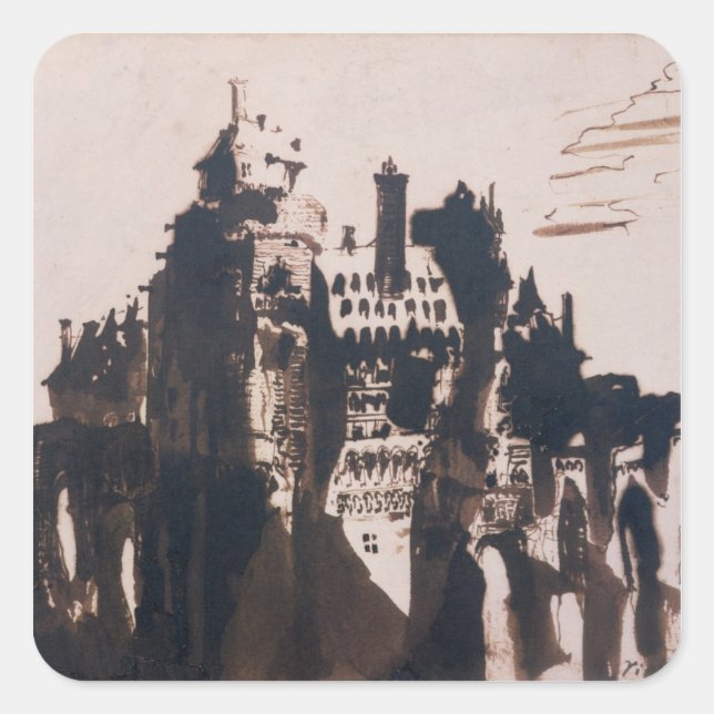 Sticker Carré Château fortifié par deux Ponts (Devant)