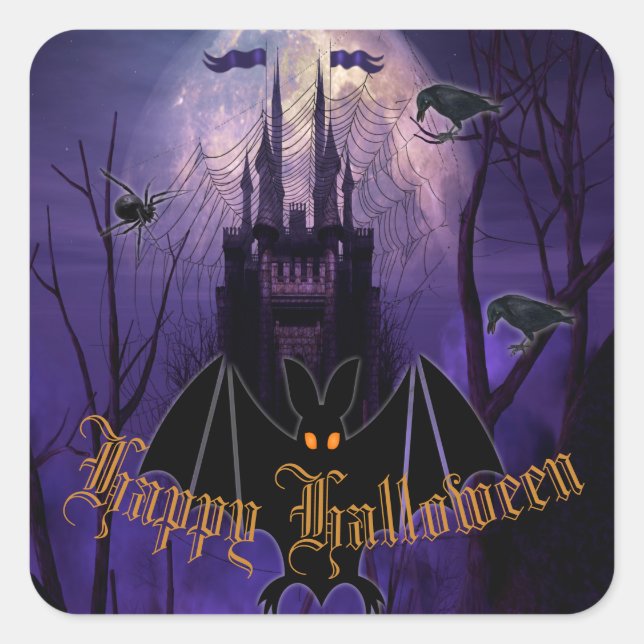 Sticker Carré Château Gothique Hauné Happy Halloween (Devant)