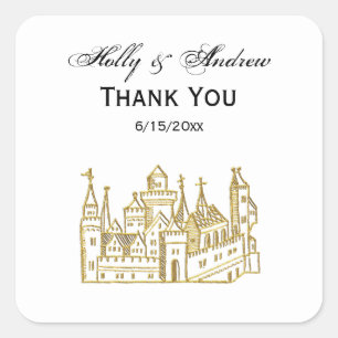 Sticker Carré Château héraldique vintage #2 Crest Faux Gold