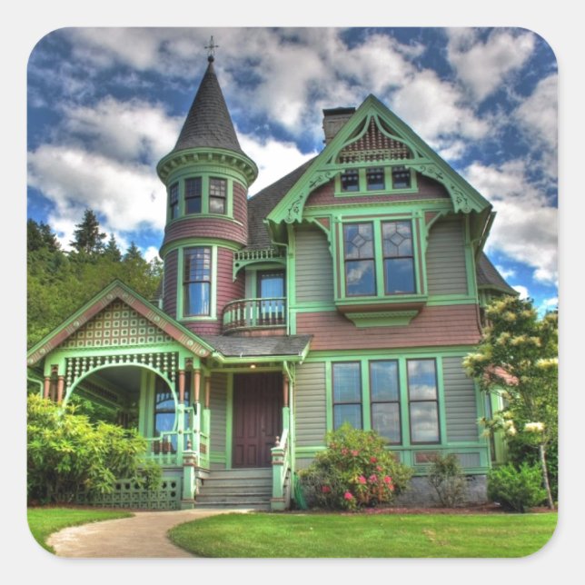 Sticker Carré Château Historique Des Années 1940 À Drain Oregon (Devant)