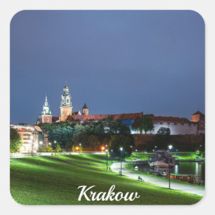 Sticker Carré Château Wawel la nuit à Cracovie, Pologne