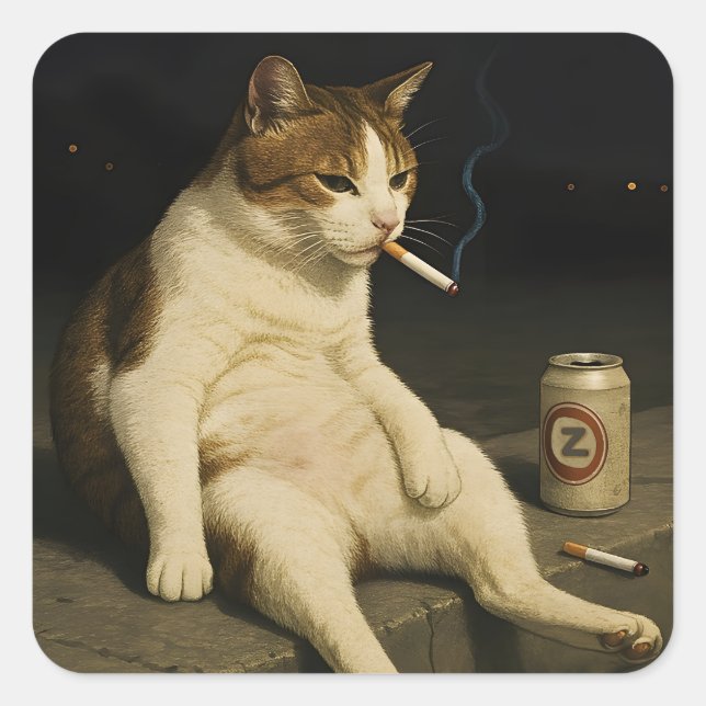 Sticker Carré Chaton Cigarette Drôle Chat Qui Fume Mème Générati (Devant)