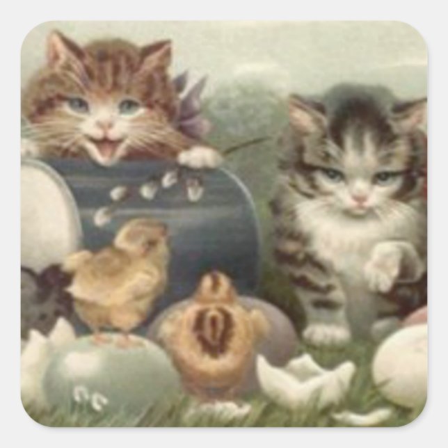 Sticker Carré Chaton de Pâques oeuf coloré (Devant)