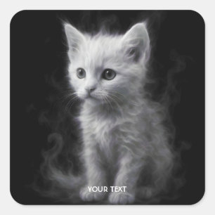 Sticker Carré Chaton Fantastique Cute White Smoke