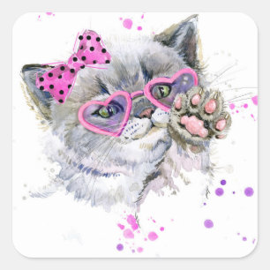 Sticker Carré Chaton mignon d'aquarelle