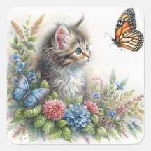 Chaton regardant un papillon orange