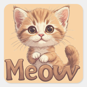 Sticker Carré Chaton Tabby aux Grands Yeux avec Graphisme de Cha