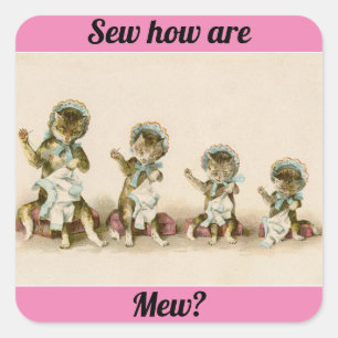 Sticker Carré Chatons à coudre vintages