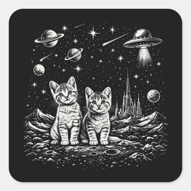 Sticker Carré Chatons de l'espace dans le Cosmos (Devant)