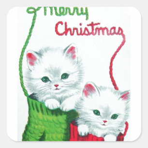 Sticker Carré Chatons en Mittens Joyeux Noël