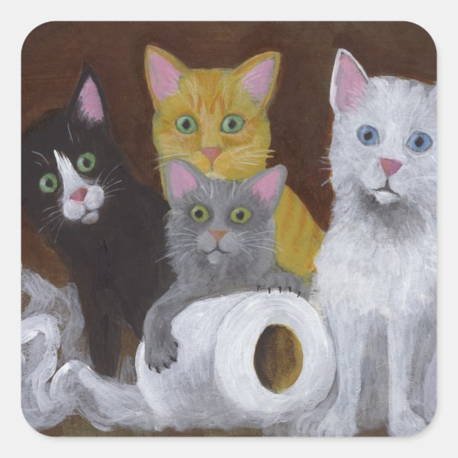 Sticker Carré Chatons Joueurs (Devant)