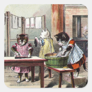 Sticker Carré Chatons Laver Leurs Mittens
