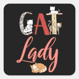 Sticker Carré Chats - Amoureux des chats de la dame de chat