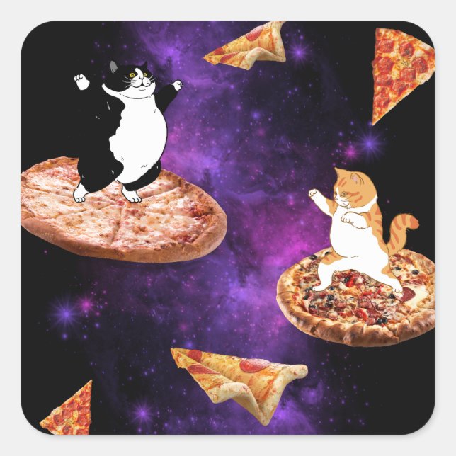 Sticker Carré Chats amusants faisant de la pizza dans l'espace (Devant)