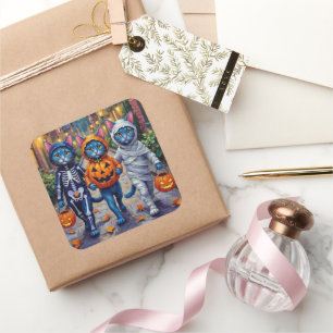 Sticker Carré Chats bleus orientaux Trick-or-Treating Halloween 