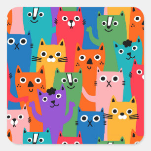 Sticker Carré Chats colorés motif