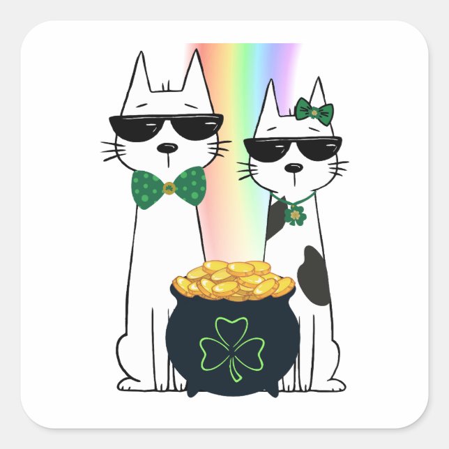 Sticker Carré Chats cools avec pot d'or (Devant)