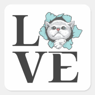 Sticker Carré Chats d'amour