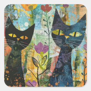 Sticker Carré Chats d'aquarelle de Boho - Art Feline de Terre (4