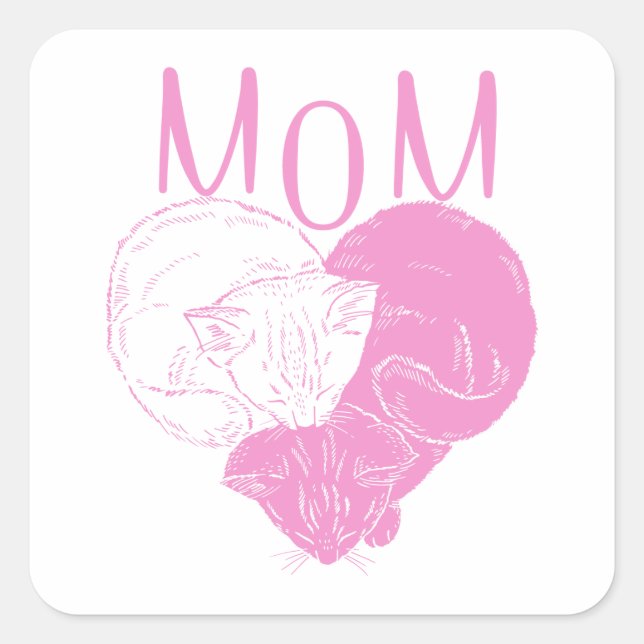 Sticker Carré Chats de coeur MOM rose (Devant)