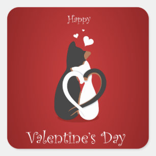 Sticker Carré Chats de la Saint-Valentin avec des queues de cœur