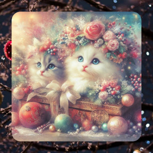 Sticker Carré Chats de Noël victoriens fantaisistes