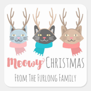 Sticker Carré Chats De Vacances 'Meowe Christmas' En Antlers Per