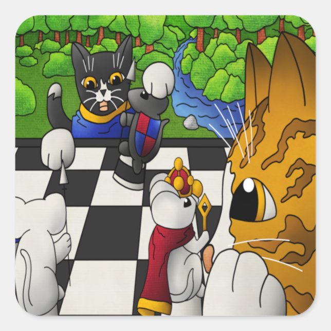 Sticker Carré Chats d'échecs dans le parc Jigsaw Puzzle (Devant)