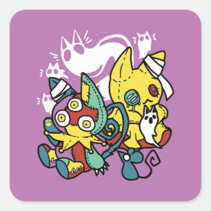 Sticker Carré Chats déplaisants Halloween Art : Paw-sitly Fright