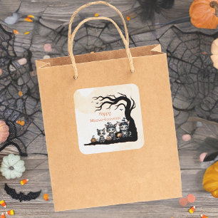 Sticker Carré Chats Éffrayants Fantôme d'Halloween Noirs