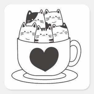 Sticker Carré Chats en Coupe - Cute Cosy Kitty Design