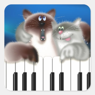 Sticker Carré Chats en piano