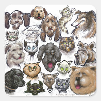Sticker Carré Chats et chiens