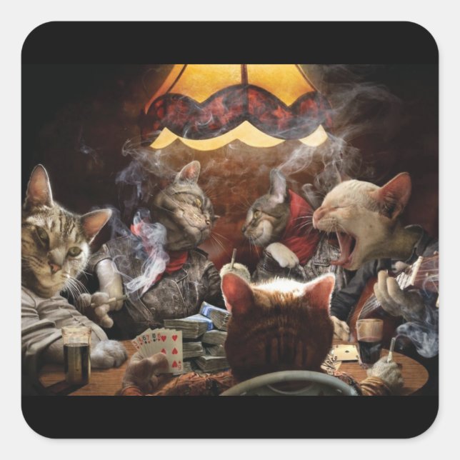 Sticker Carré Chats jouant au poker (Devant)